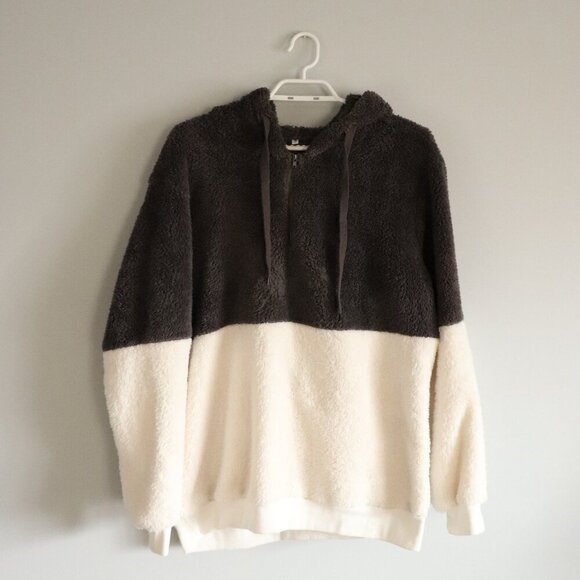Women's Large Colorblock 1/4 Zip Hooded Long Sleeve Casual Pullover Sweater - Picture 1 of 10